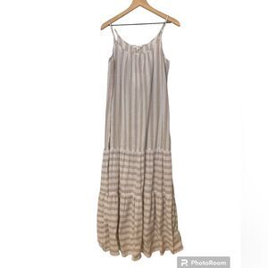NWT beachlunchlounge linen blend striped maxi dress in khaki. Size Medium